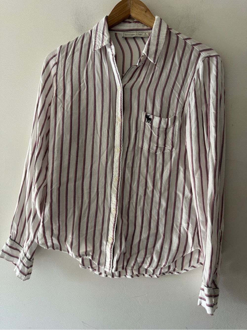 Abercrombie & Fitch Stripe Button Down Top Moose Embroidered Logo Y2K